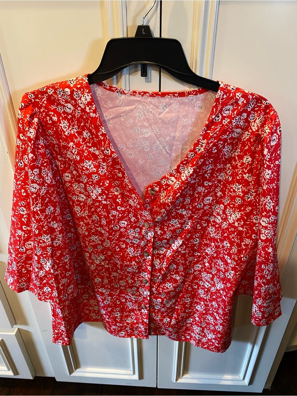 Red Floral Button-Front Women’s Top